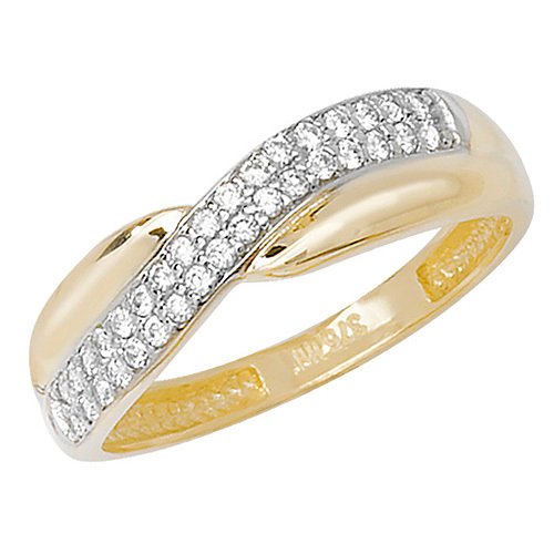 9ct Gold Two Row Cubic Zirconia Twist Ring (Rn683)