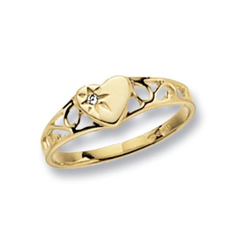 9ct Gold Cubic Zirconia Heart Signet Ring (Rn496)