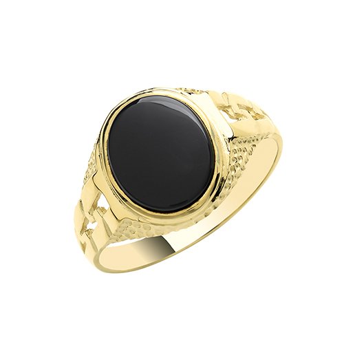9ct Gold Oval Engraved Onyx Ring