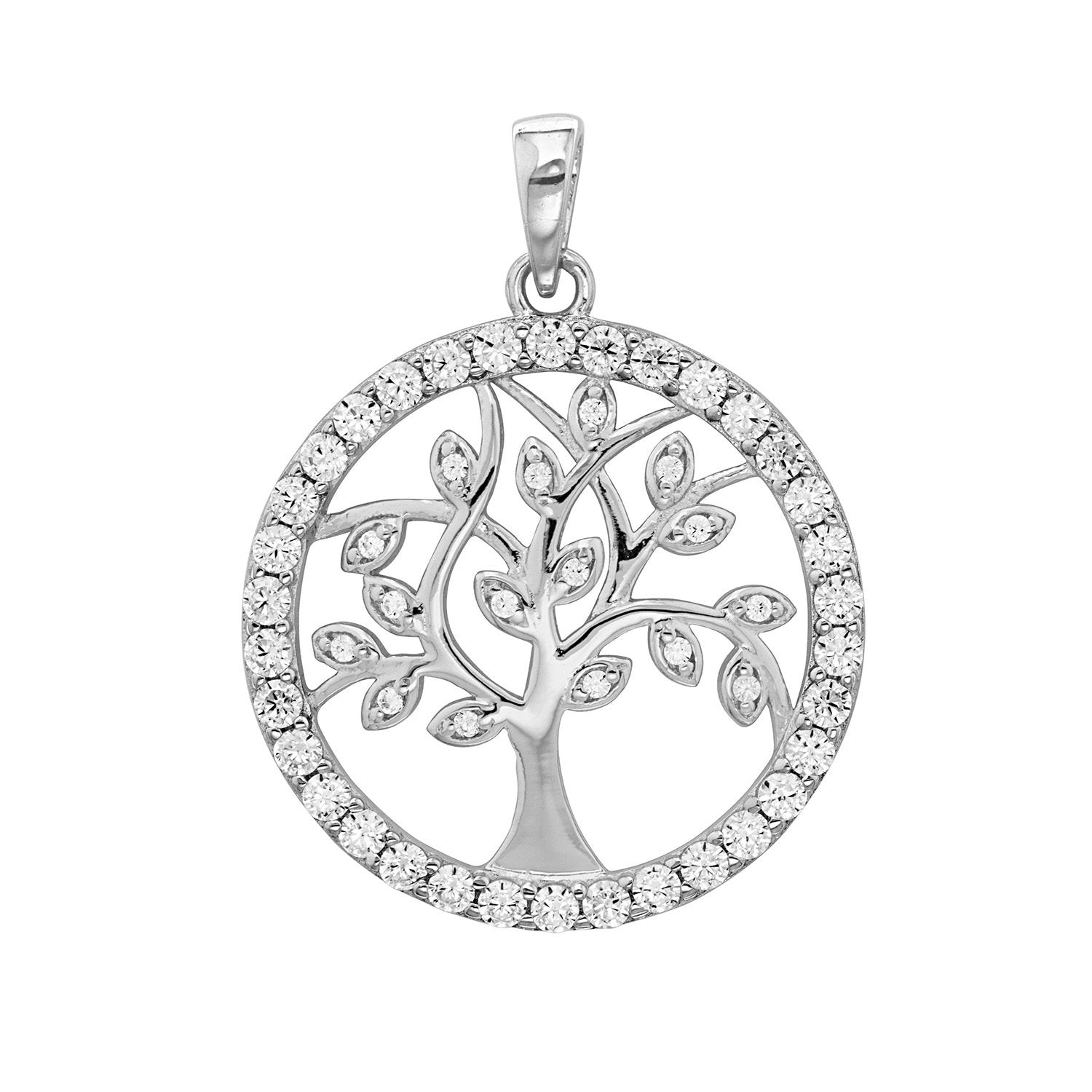 Silver Cubic Zirconia Tree of Life Pendant (G61017)