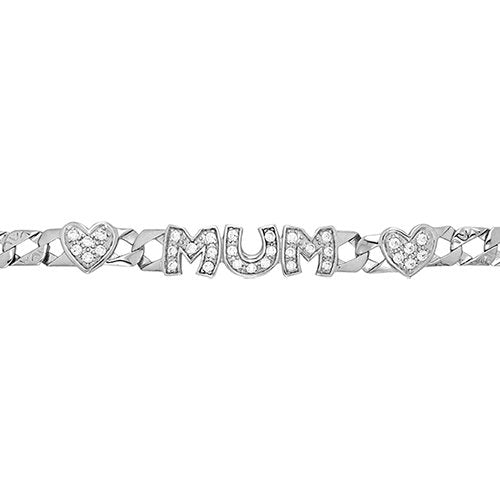 Silver Cubic Zirconia Heart MUM Bracelet (G2134)