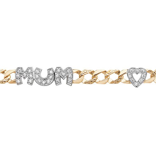 9ct C/Z Heart MUM Bracelet (Br596)