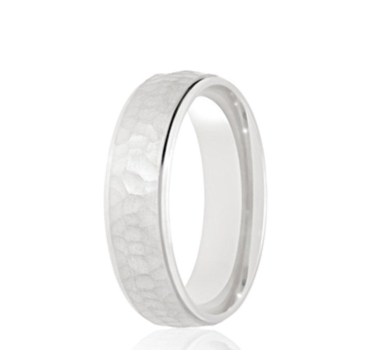 9ct Hammered Effect Court 6mm Wedding Ring (Dc140)