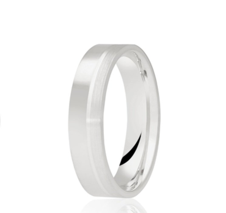 9ct Polished & Brushed Flat Court Wedding Ring (Dc148b)