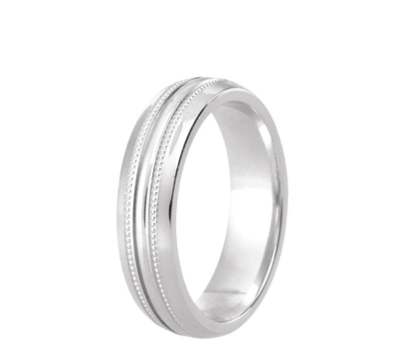 9ct Millgrain & Diamond Cut Court Wedding Ring (Dc141bc)