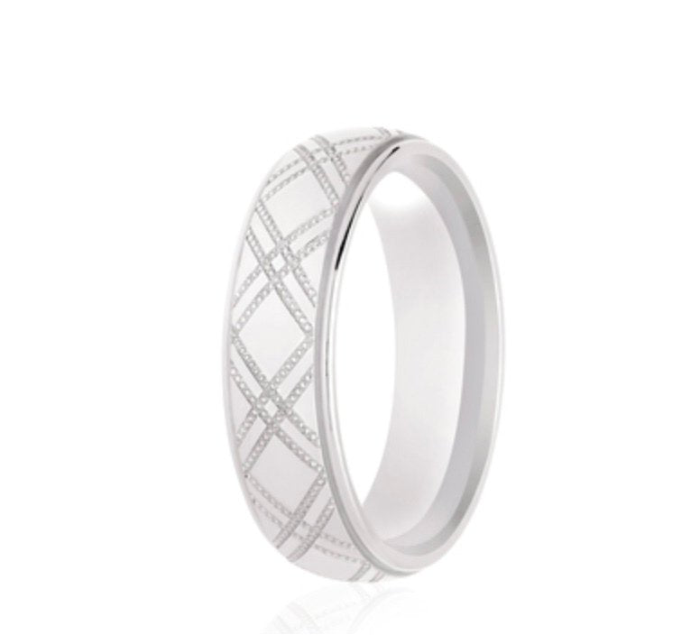 9ct Chequered Millgrain Court 6mm Wedding Ring (DC132)
