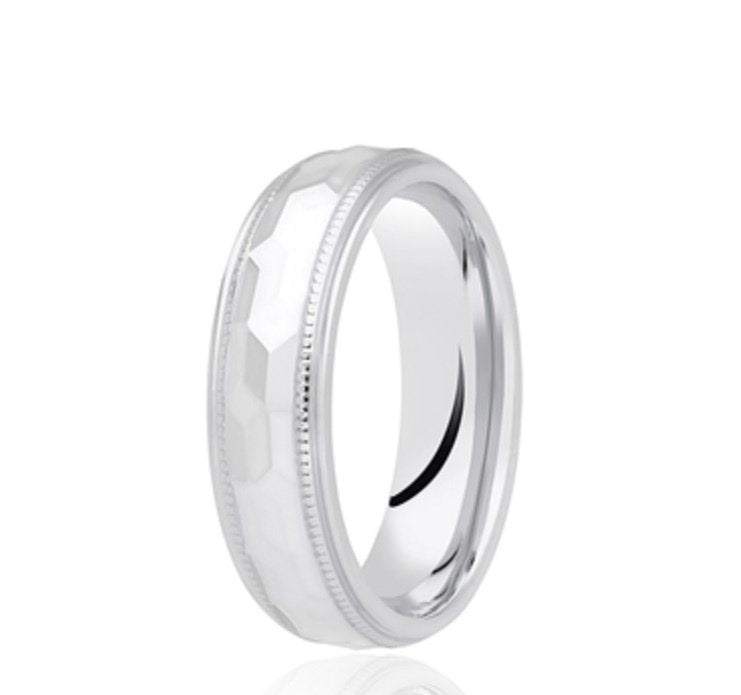 9ct Hammered Finish Court 6mm Wedding Ring (Dc302)