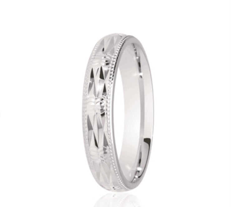 9ct Diamond Cut & Millgrain Court Wedding Ring (Dc165)