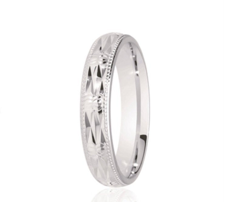 9ct Diamond Cut & Millgrain Court 4mm Wedding Ring (Dc165)