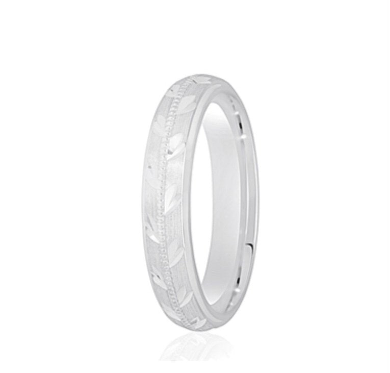 9ct Brushed & Diamond Cut Court Wedding Ring (Dc160)
