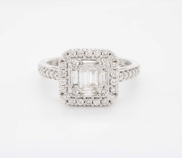 1.08ct Diamond Emerald Cut Cluster Ring