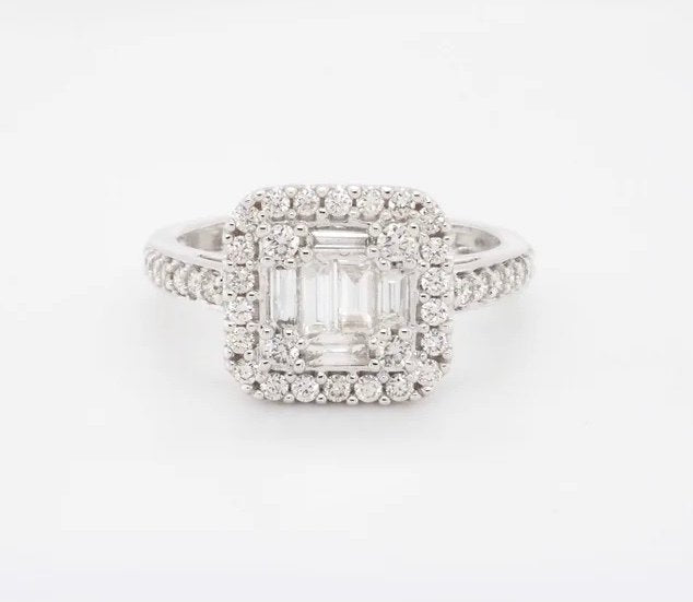 1.00ct Diamond Emerald Cut Cluster Ring (Rb14651a)