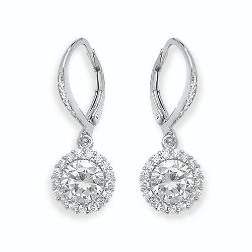 Silver Lever Back Cubic Zirconia Earrings (G51084)
