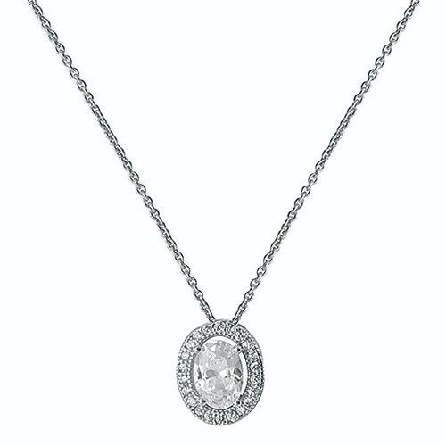 Silver Oval Cubic Zirconia Pendant & Chain (G3288)