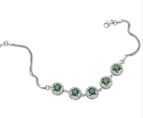Silver Green & White  Stone Set Bracelet