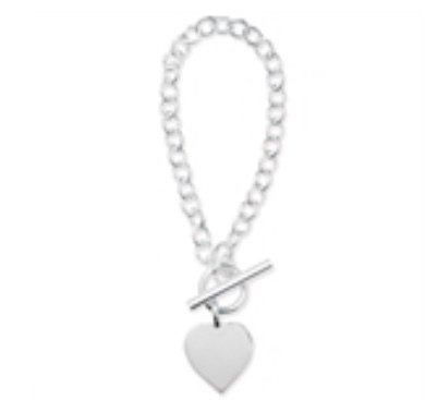 Silver Heart & T-bar Bracelet (Sbr166b)