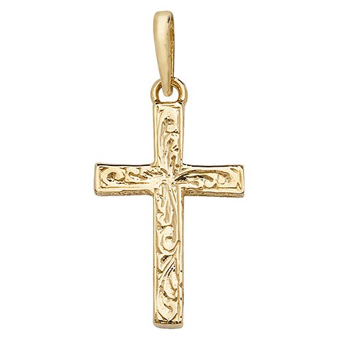 9ct Yellow Gold Engraved Cross