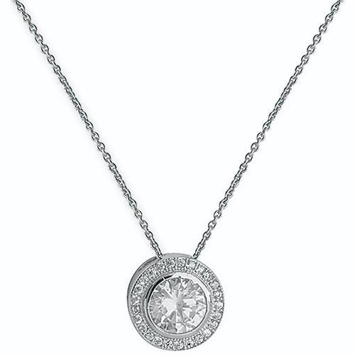 Silver Round Cubic Zirconia Pendant & Chain