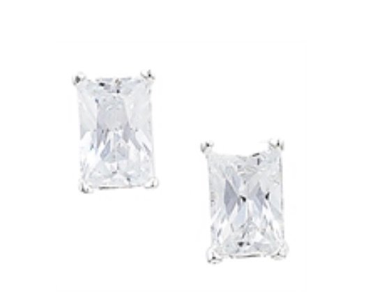 Silver Emerald Cut Cubic Zirconia Studs (Se617a)