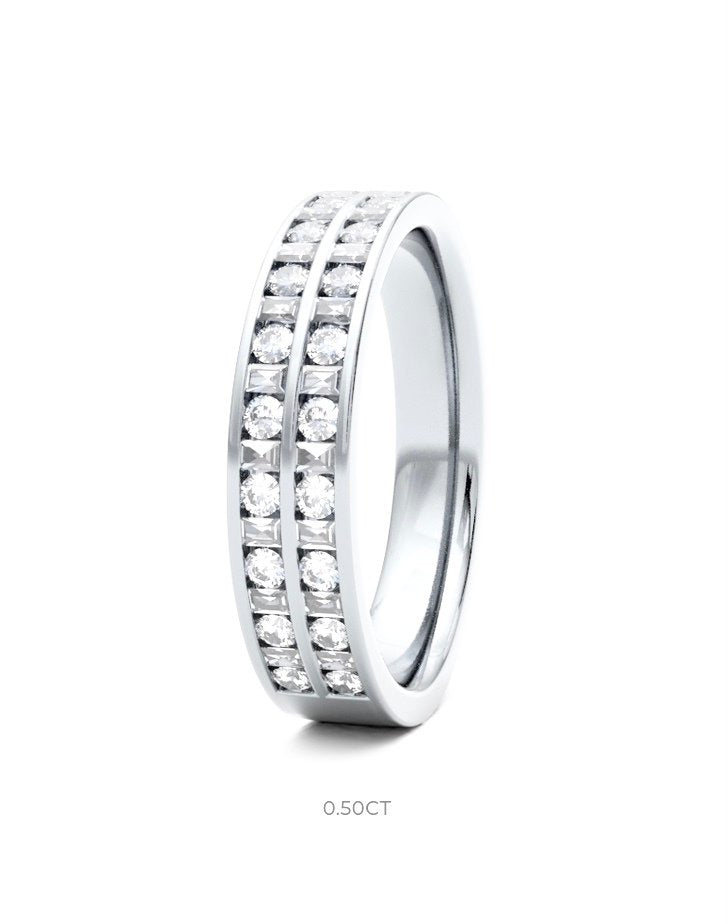 9ct Brilliant & Baguette Cut Double Row Channel Set Wedding Ring (Dbr-400-040-040)