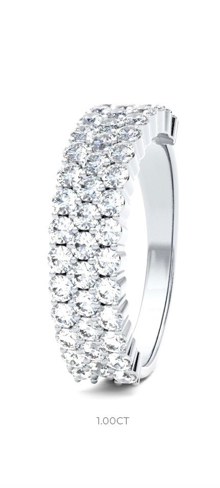 9ct 1.00ct Round Brilliant Cut Triple Row Claw Wedding Ring