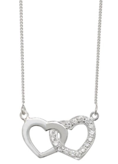 Silver Cubic Zirconia Double Heart Pendant & Chain (Scn122a)