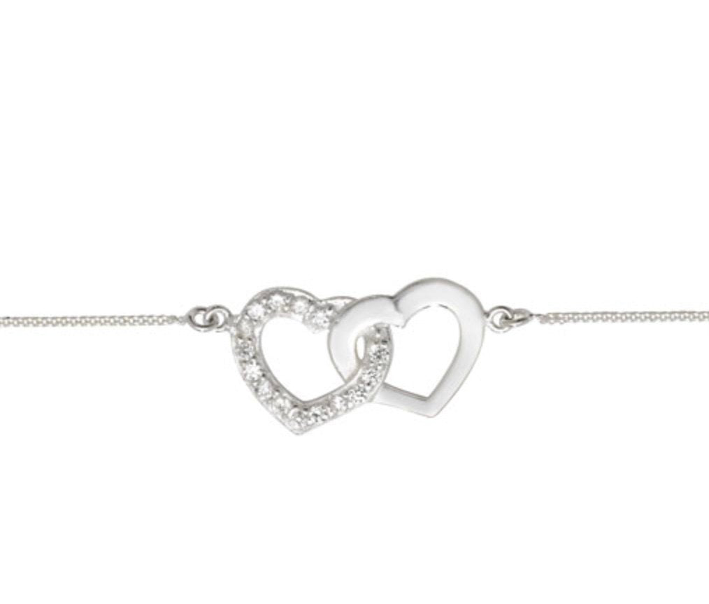 Silver Double Heart C/Z Bracelet (Sbr143b)