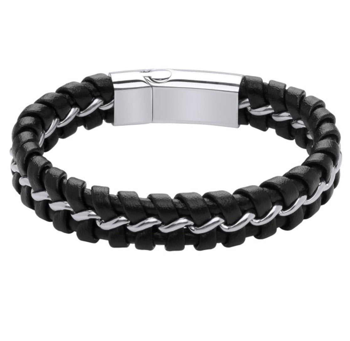 Black Leather Gents  Bracelet