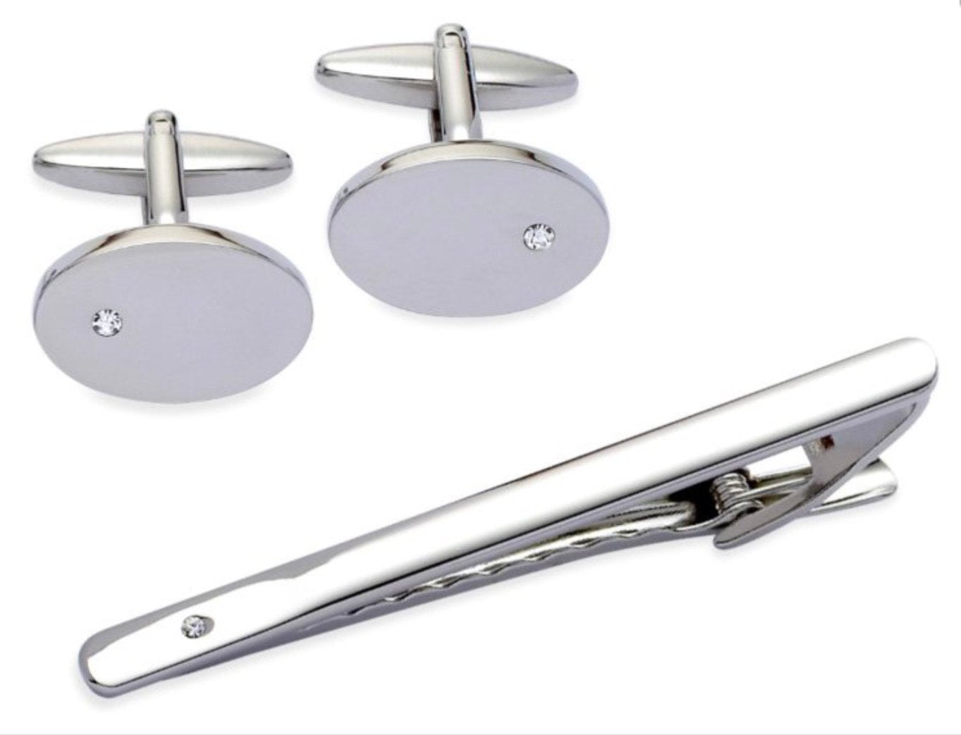 Cufflinks & Tie Slide with White Stone