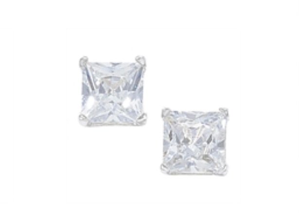Silver Princess Cut Cubic Zirconia Studs (Se599a)