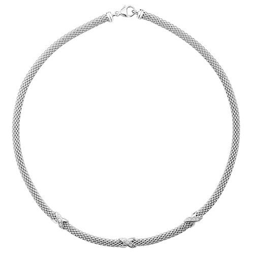Silver Mesh Cubic Zirconia Kiss Necklace