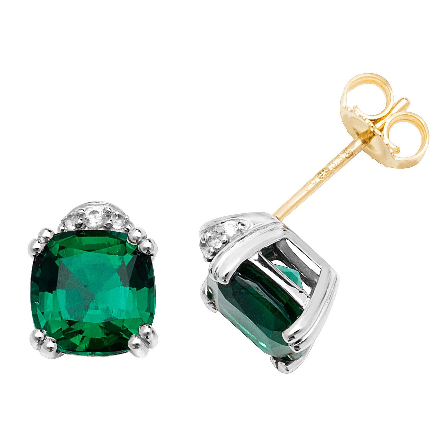 9ct Gold Emerald & White Sapphire Stud Earrings (Es1201e)
