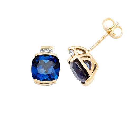 9ct gold Sapphire & White Sapphire Stud Earrings (Es1200s)