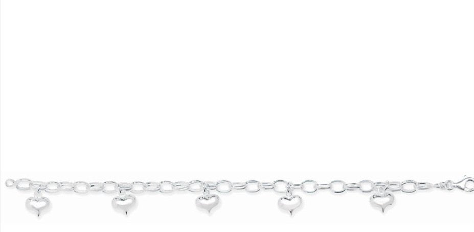 Silver Belcher Heart Charm Bracelet (Sbr128b)