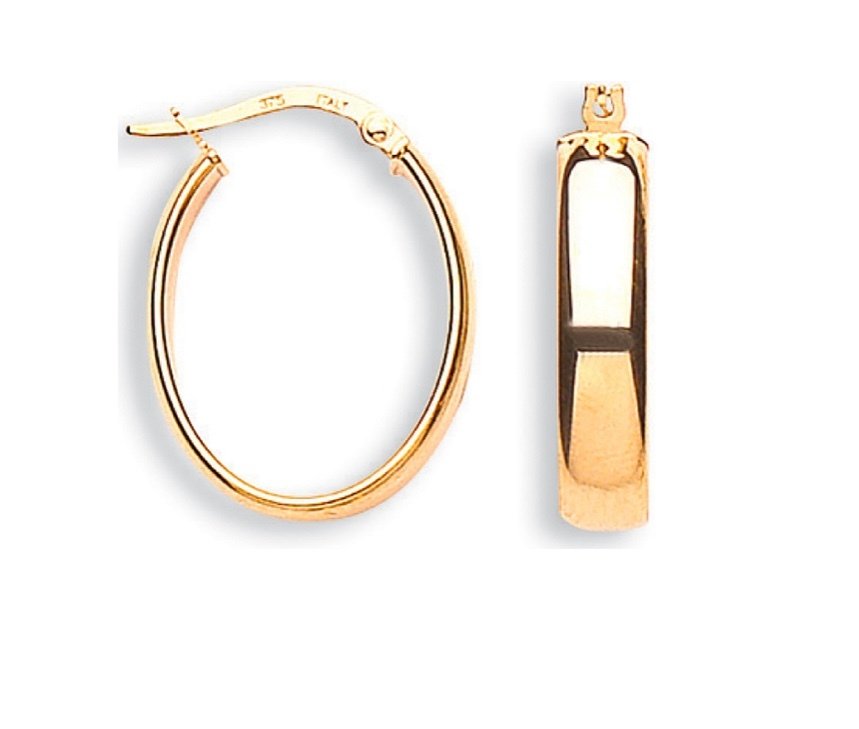 9ct Yellow Gold Oval Creole Earrings (Er1275)