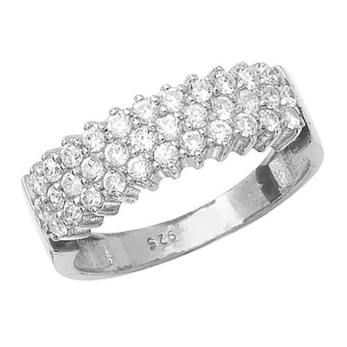 Silver 3 Row Cubic Zirconia Ring (G7402)
