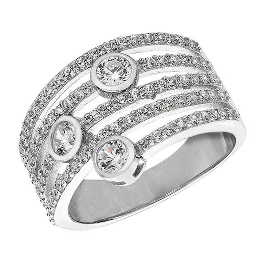 Silver 5 Row Cubic Zirconia Ring (G7166)
