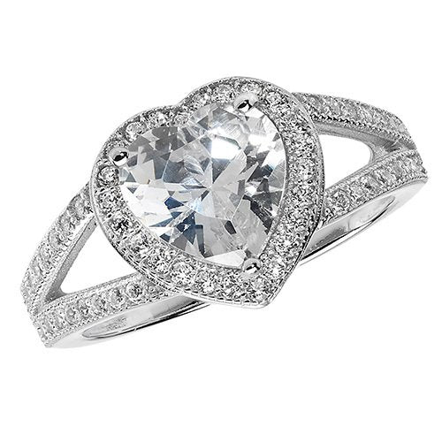 Silver Cubic Zirconia Heart Ring (G7423)