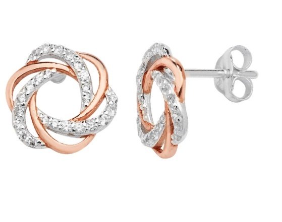 Silver & Rose Gold Plated Cubic Zirconia Studs (Se048b)