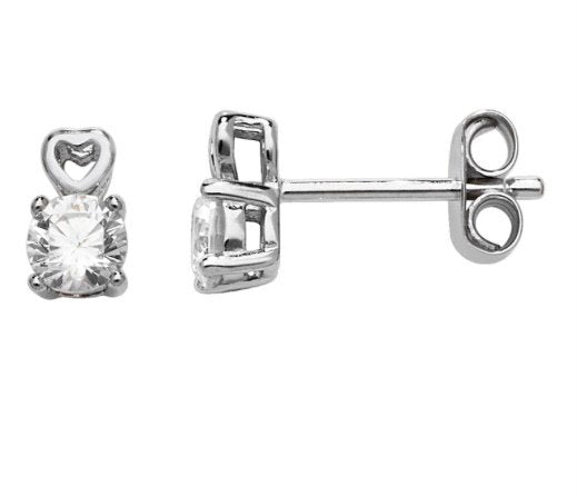 Silver Cubic Zirconia Heart Studs (Se451c)