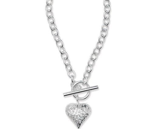 Silver Belcher T-bar & Fancy Heart Bracelet (Sbr132b)
