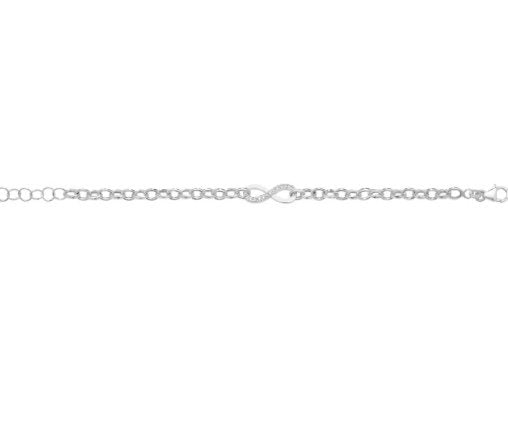 Silver Belcher Cubic Zirconia Infinity Bracelet (Sbr141b)
