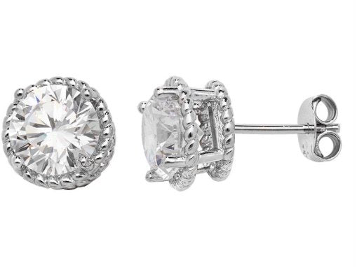 Silver Cubic Zirconia Rope Edge Studs