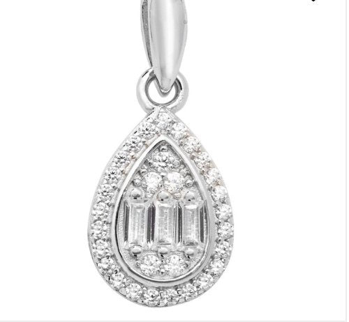 Silver Cubic Zirconia Tear Drop Pendant (Sp376c)