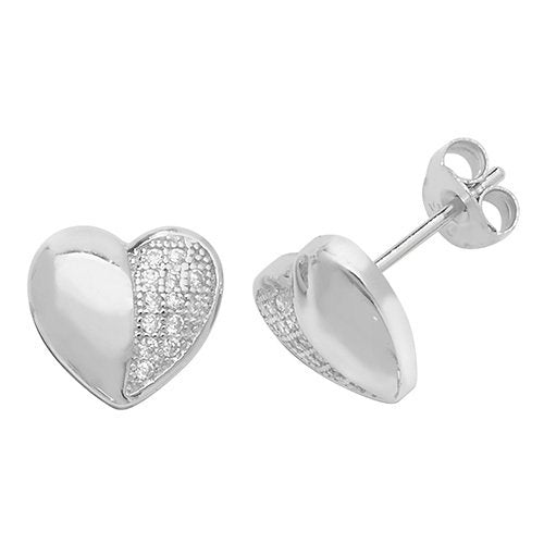 Silver Cubic Zirconia Heart Shape Studs (G51094)