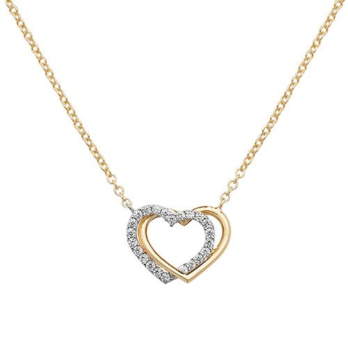 9ct Yellow Gold Cubic Zirconia Double Heart Necklace (Nk345)