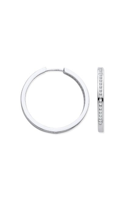 9ct White Gold .27ct Diamond Hoop Earrings (Der0262)