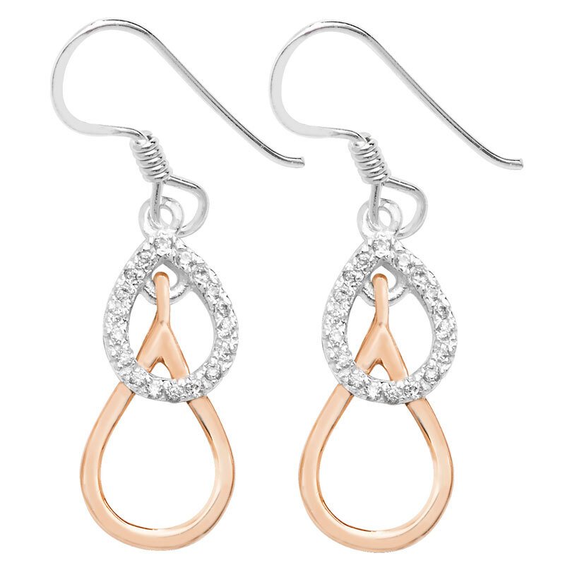 Silver & Rose Gold Plated Cubic Zirconia Drop Earrings (Se779a)
