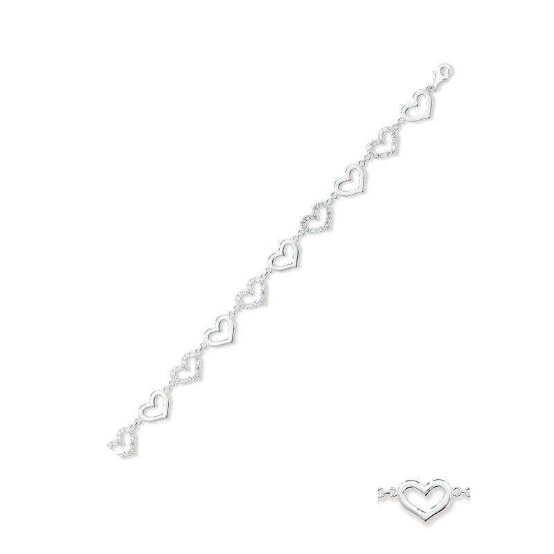 Silver Cubic Zirconia Heart Bracelet (Sbr176a)