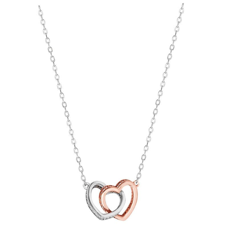 Silver & Rose Gold Plated Cubic Zirconia Double Heart Chain